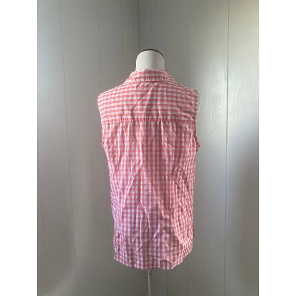Basic Editions Pink & White Checked Sleeveless Blouse, Size M - Picture 3 of 5